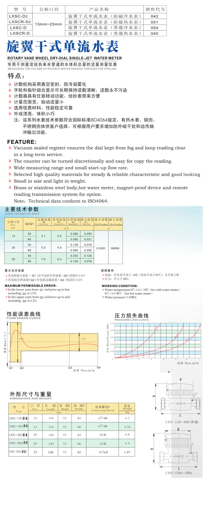 旋翼干式单流水表